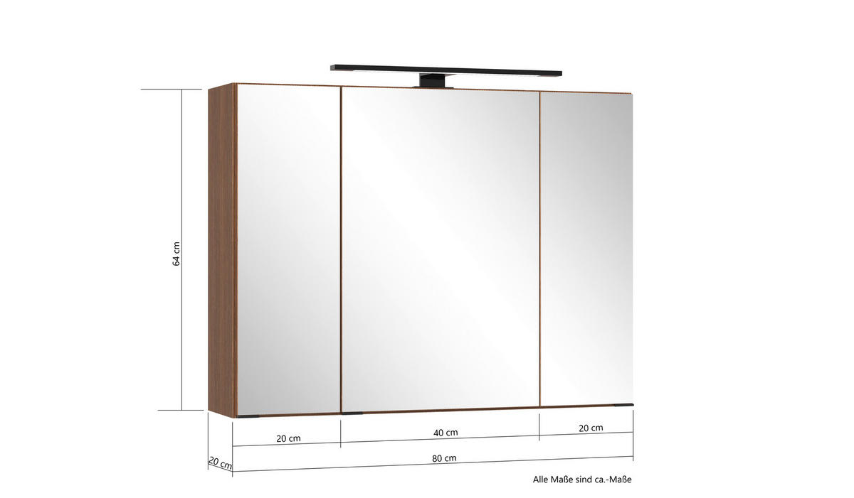 BADEZIMMER 3-teilig  in 80 cm  - Dunkelbraun/Schwarz, Natur, Glas/Holzwerkstoff (80cm) - Held