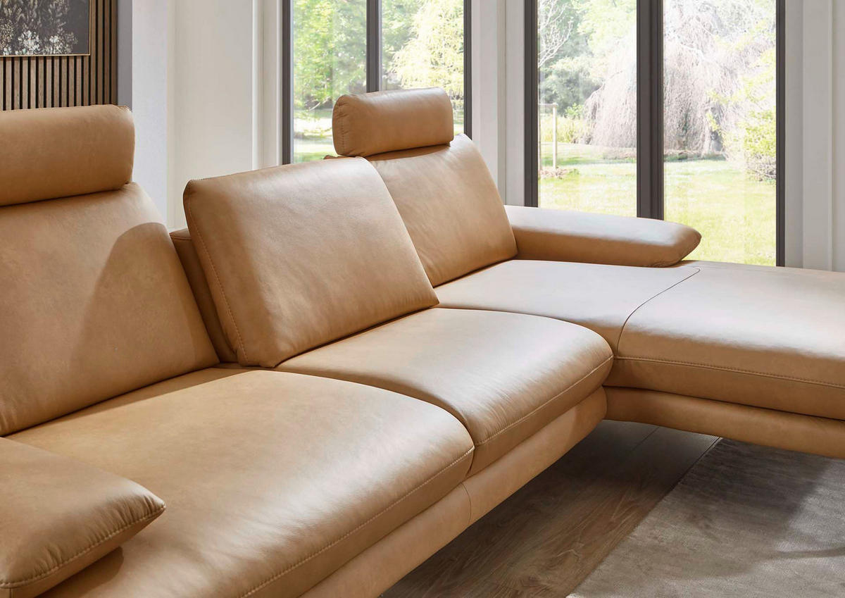 ECKSOFA Honig Echtleder  - Schwarz/Honig, Design, Leder/Metall (180/310cm) - Dieter Knoll