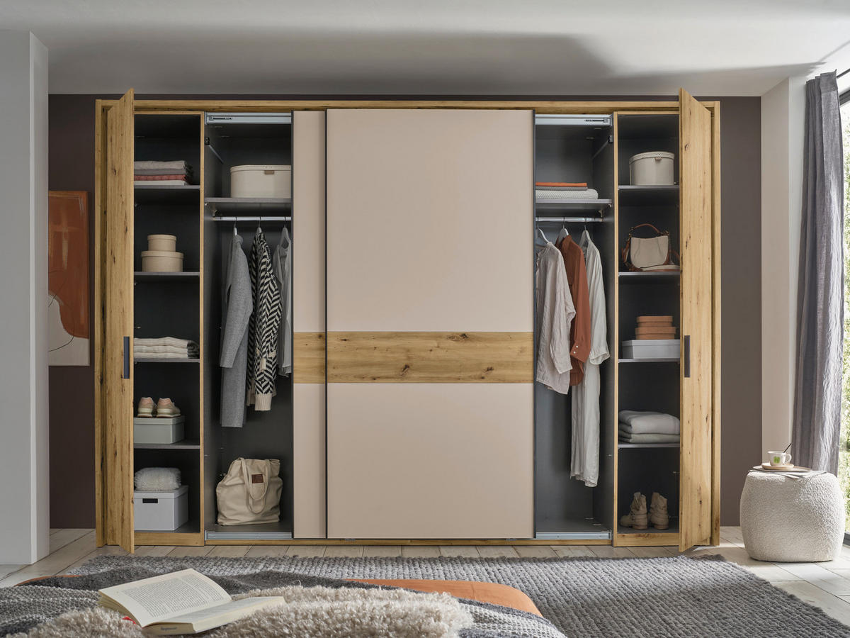 KOMBISCHRANK 312/225/61 cm 4-türig  - Kaschmir/Schwarz, Design, Holzwerkstoff/Metall (312/225/61cm) - Xora