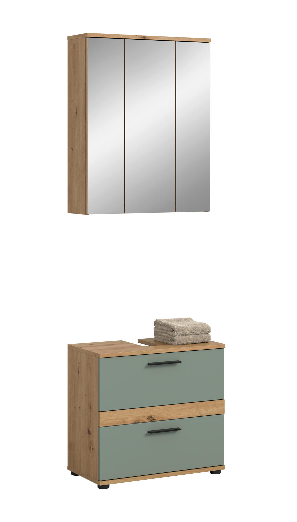 BADEZIMMER 2-teilig  in 60 cm  - Salbeigrün/Schwarz, Trend, Glas/Holzwerkstoff (60cm) - MID.YOU