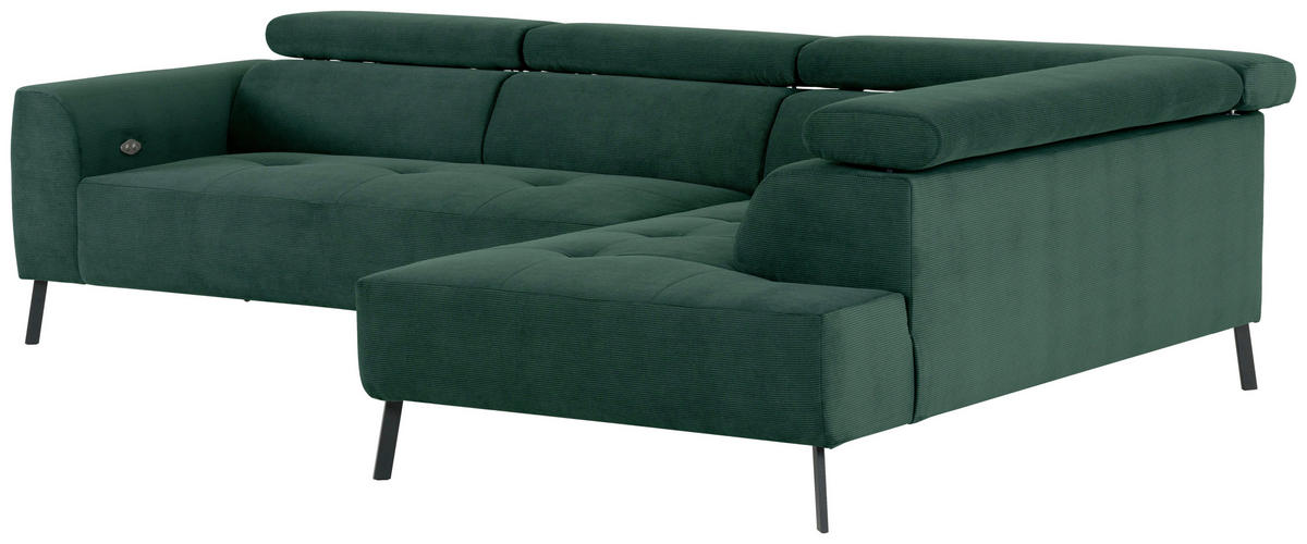 ECKSOFA in Feincord Waldgrün  - Waldgrün/Schwarz, Design, Textil/Metall (280/205cm) - MID.YOU