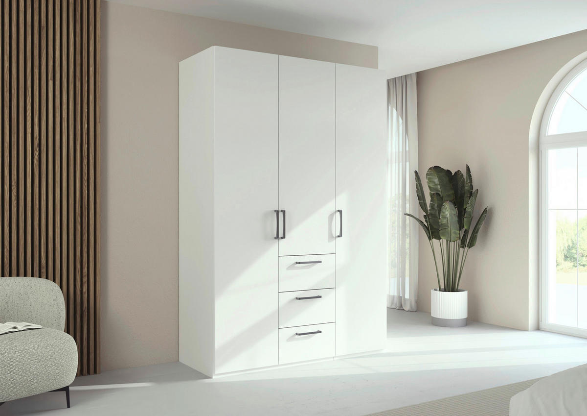 DREHTÜRENSCHRANK 151/235/61 cm,  in Weiß, 3-türig  - Edelstahlfarben/Weiß, Basics, Holzwerkstoff/Metall (151/235/61cm) - Novel