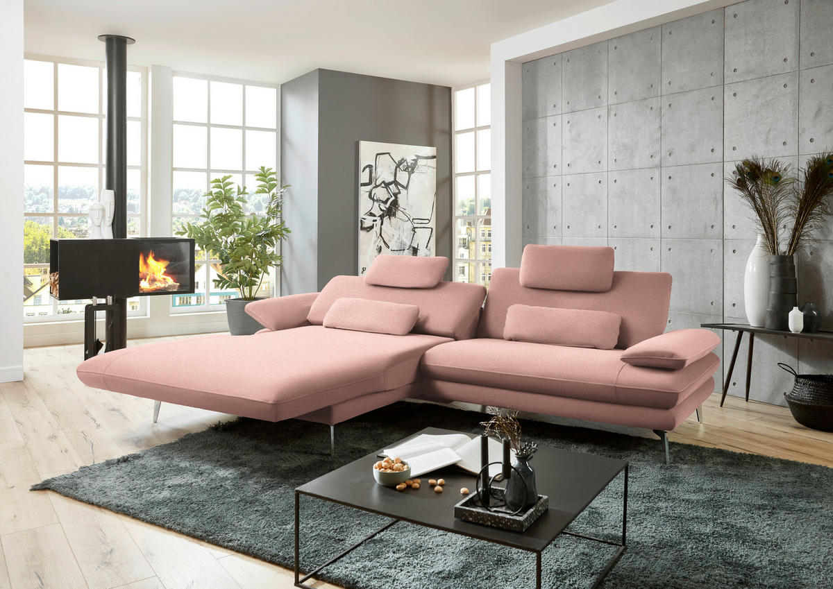 ECKSOFA in Webstoff Rosa  - Schwarz/Rosa, Design, Textil/Metall (184/284cm) - Dieter Knoll