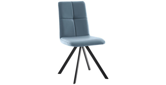 STUHL in Eisen Lederlook, Mikrofaser Metall, Textil - Schwarz/Hellblau, MODERN, Textil/Metall (47/92/60cm) - Cantus