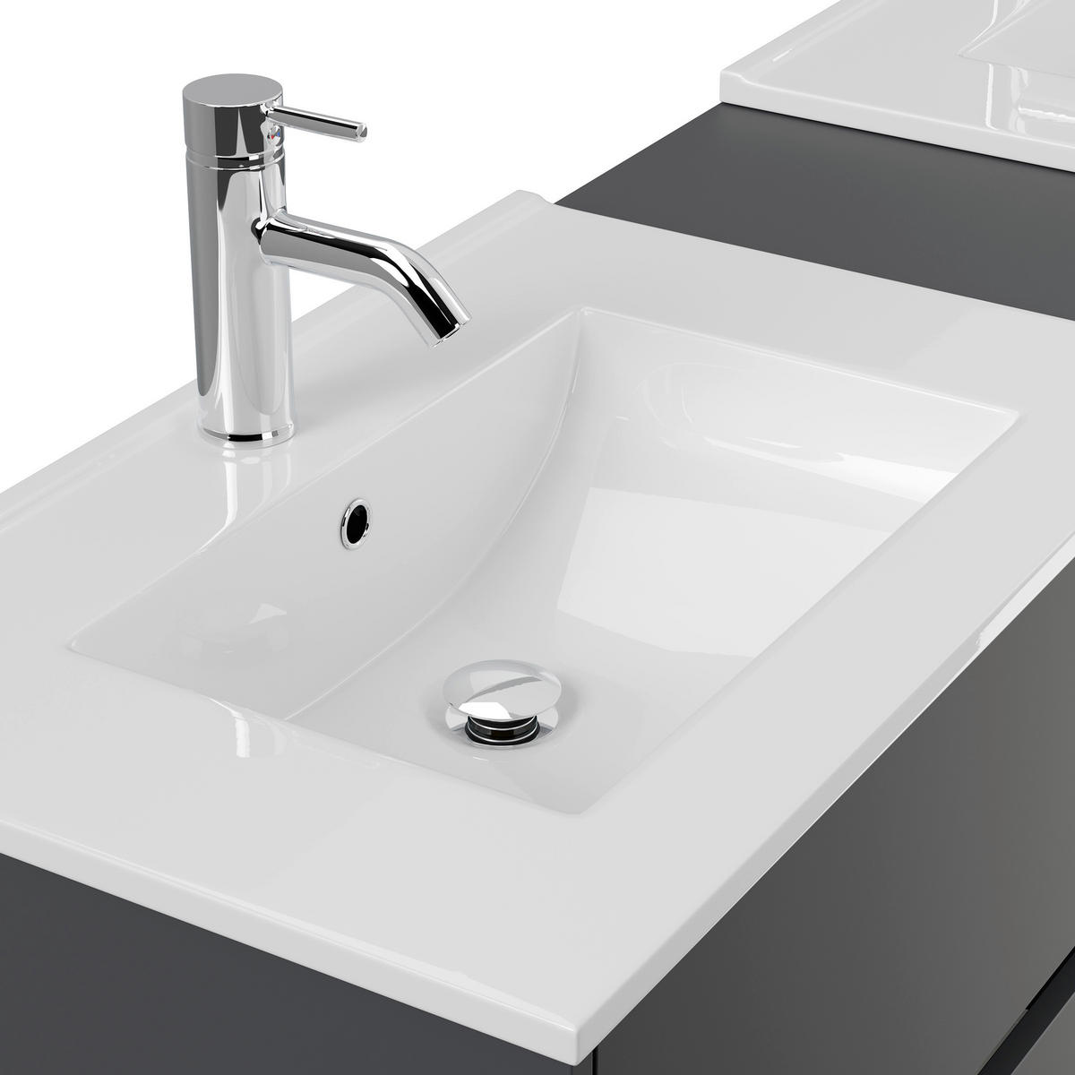 BADEZIMMER 3-teilig  in 170 cm  - Graphitfarben, Trend, Glas/Holzwerkstoff (170cm) - MID.YOU