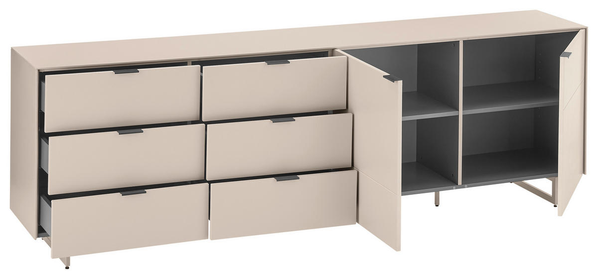 TV-ELEMENT Schwarz, Kaschmir  220/70/38 cm  - Kaschmir/Schwarz, MODERN, Holzwerkstoff/Metall (220/70/38cm) - Carryhome