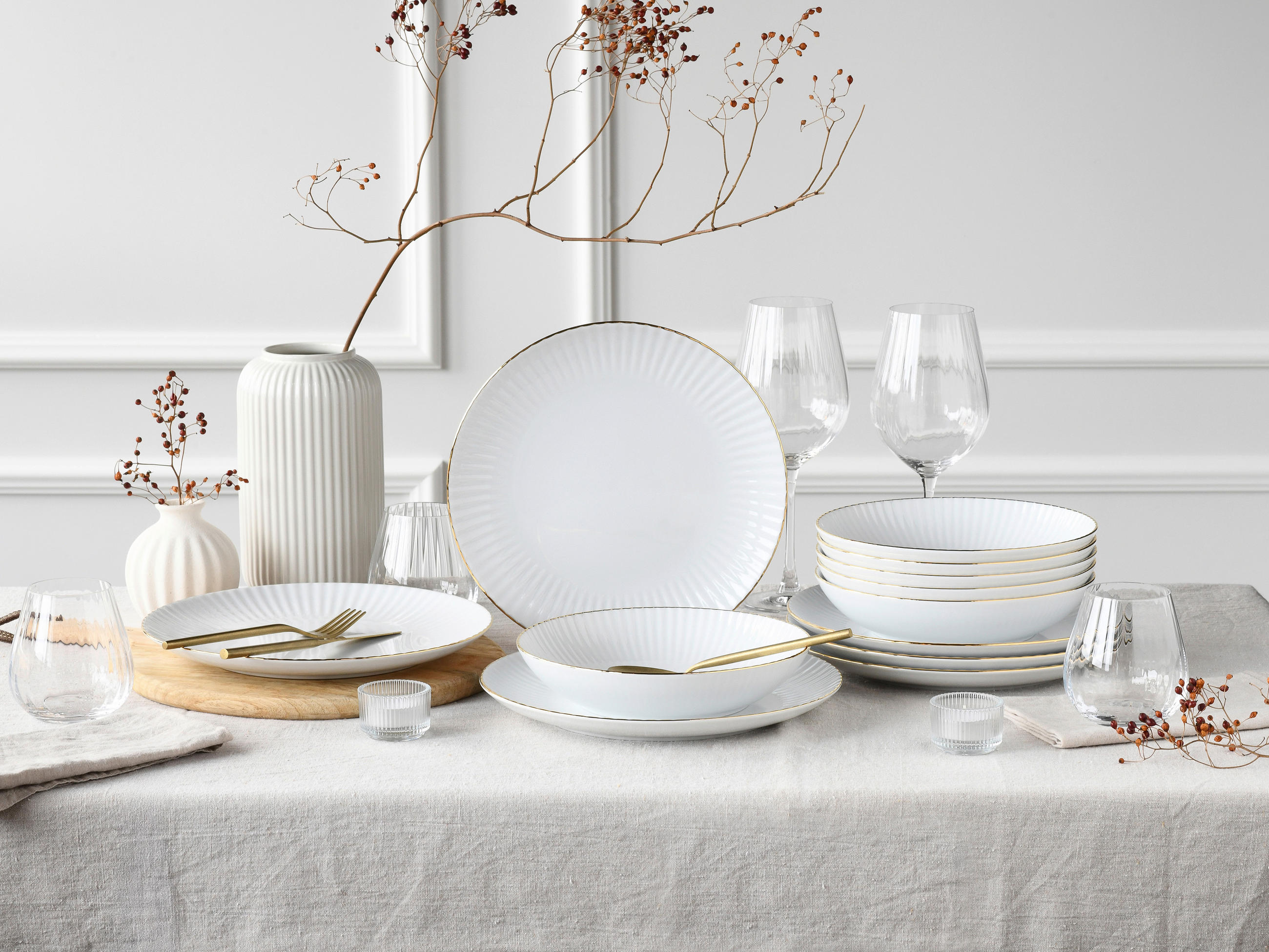 TAFELSERVICE Allegra Goldband 12-teilig  - Goldfarben/Weiß, Basics, Keramik - Creatable