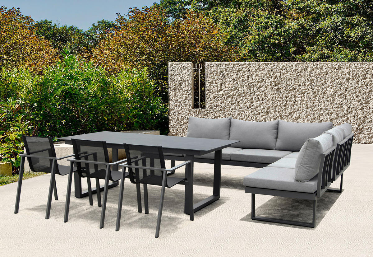 LOUNGEGARNITUR Aluminium  - Anthrazit/Grau, MODERN, Kunststoff/Metall (210/68/77/76cm) - Ambia Garden