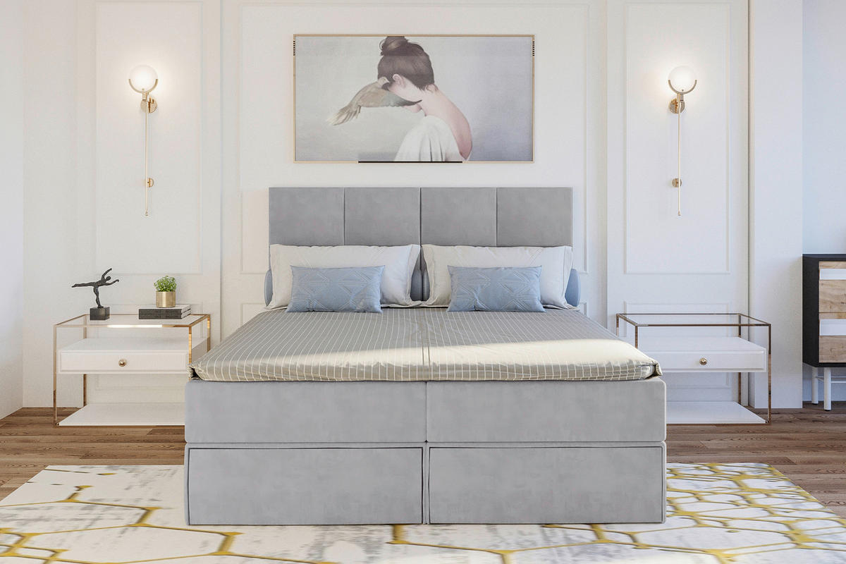 BOXBETT 140/200 cm  in Hellgrau  - Hellgrau/Schwarz, KONVENTIONELL, Kunststoff/Textil (140/200cm) - Boxxx