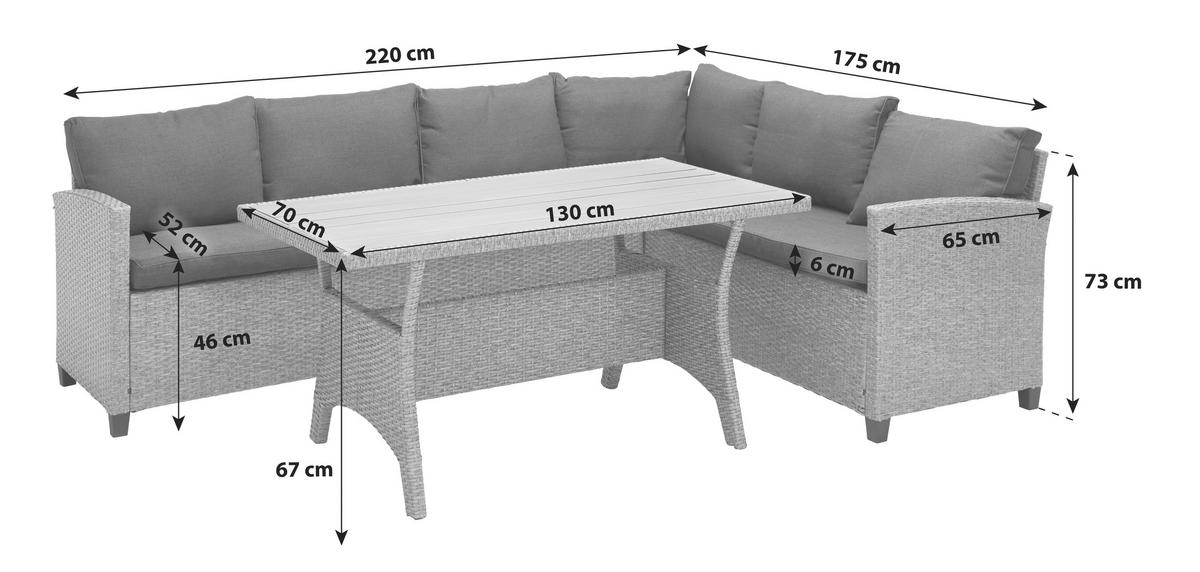 LOUNGEGARNITUR 220/175 cm Stahl  - Grau, MODERN, Kunststoff/Textil (220/175cm) - Ambia Garden