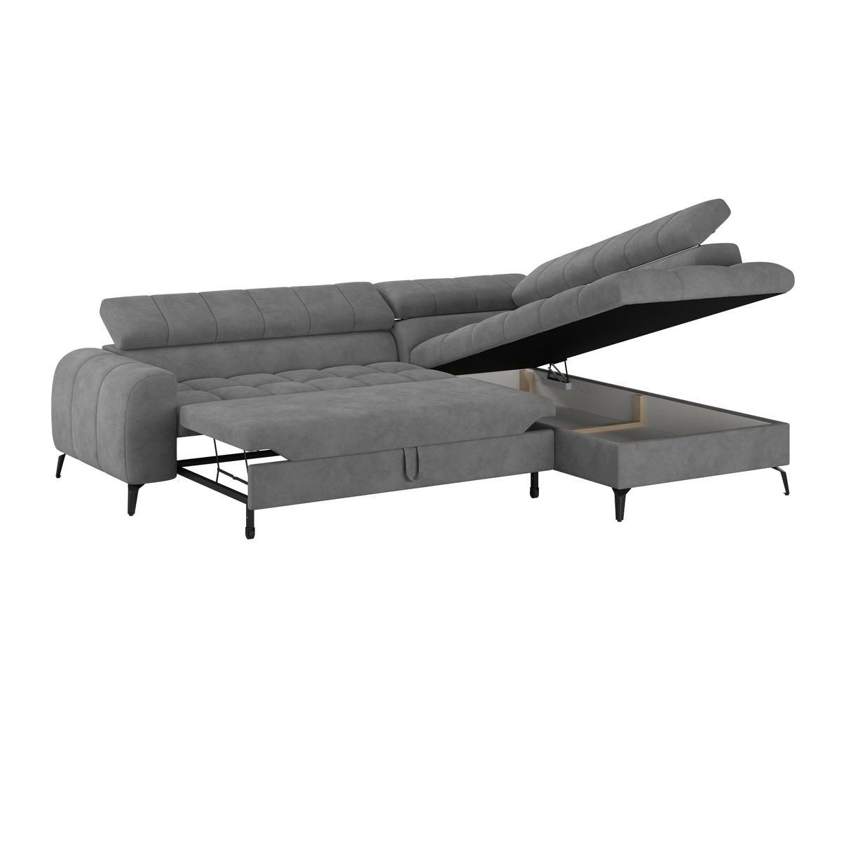 ECKSOFA in Hellgrau  - Hellgrau/Schwarz, Trend, Kunststoff/Textil (261/203cm) - Livetastic