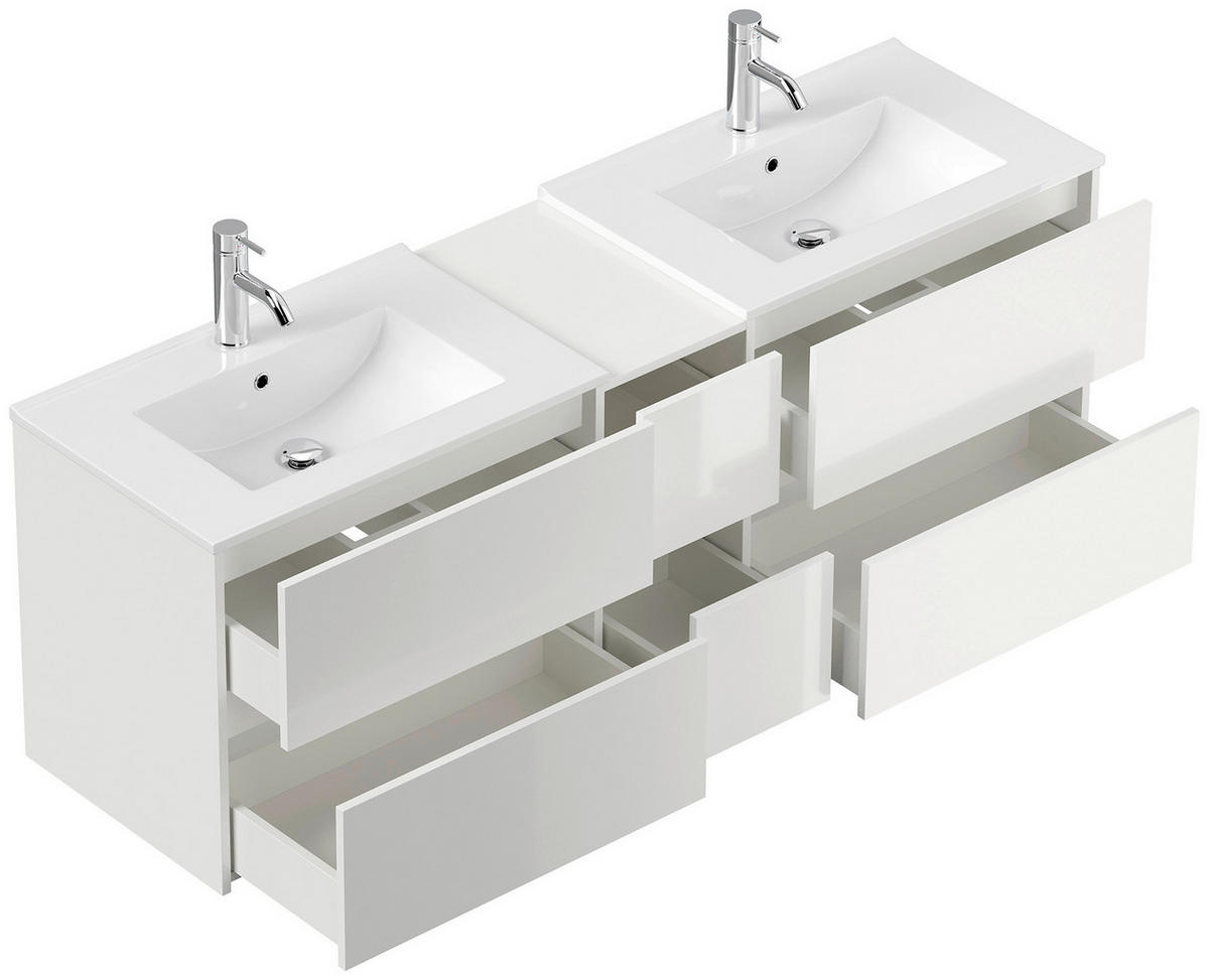 BADEZIMMER 3-teilig  in 170 cm  - Weiß Hochglanz, Trend, Glas/Holzwerkstoff (170cm) - MID.YOU