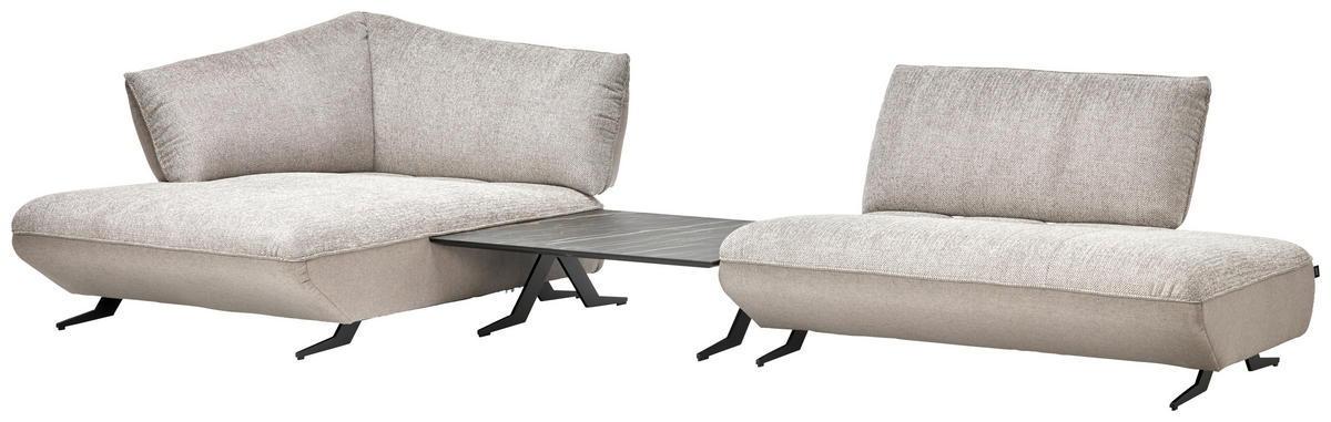 ECKSOFA in Chenille, Struktur Grau, Sandfarben  172/265 cm  - Sandfarben/Anthrazit, Design, Textil/Metall (172/265cm) - Joop!