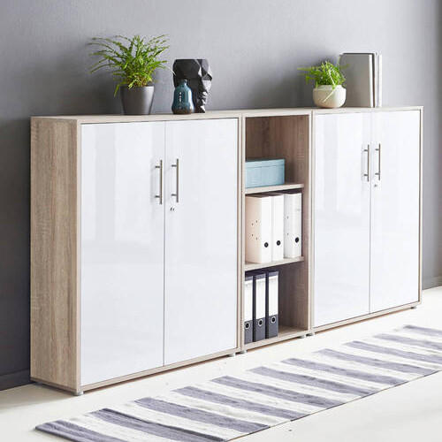 AKTENSCHRANK 213/114/33 cm  - Weiß Hochglanz/Sonoma Eiche, MODERN, Holzwerkstoff (213/114/33cm) - MID.YOU