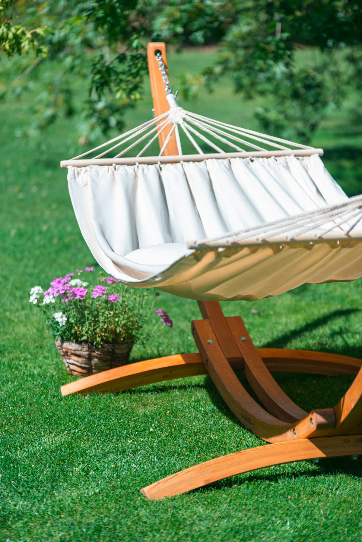 HÄNGEMATTE Mischgewebe Weiß  - Eukalyptusholzfarben/Naturfarben, KONVENTIONELL, Holz/Textil (320/120/120cm) - La Siesta
