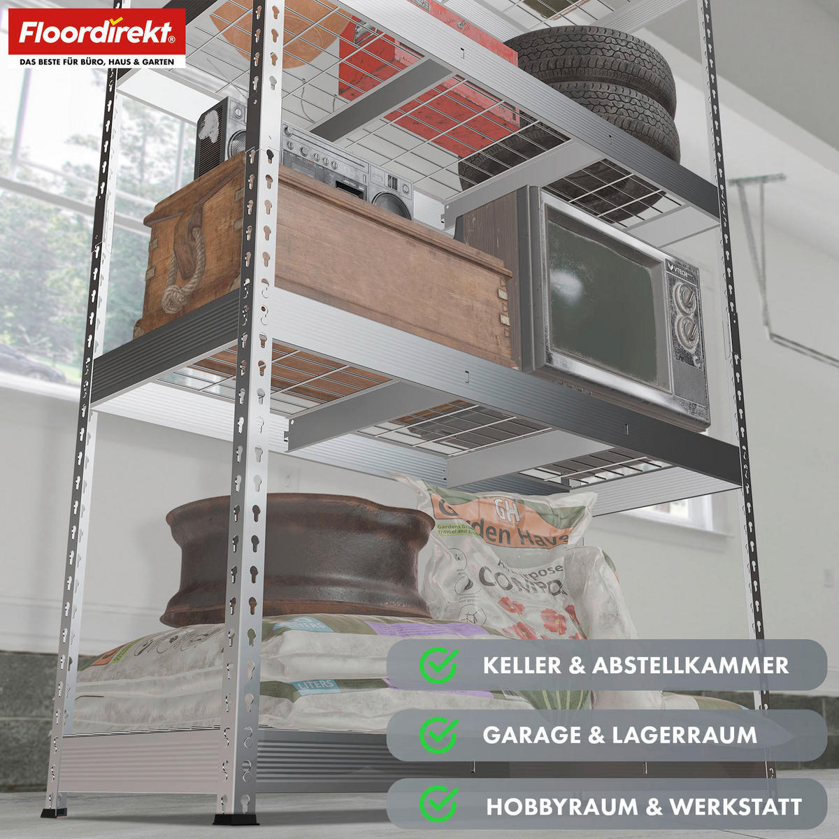 SCHWERLASTREGAL 90/180/45 cm  - Zinkfarben, Basics, Metall (90/180/45cm) - Floordirekt