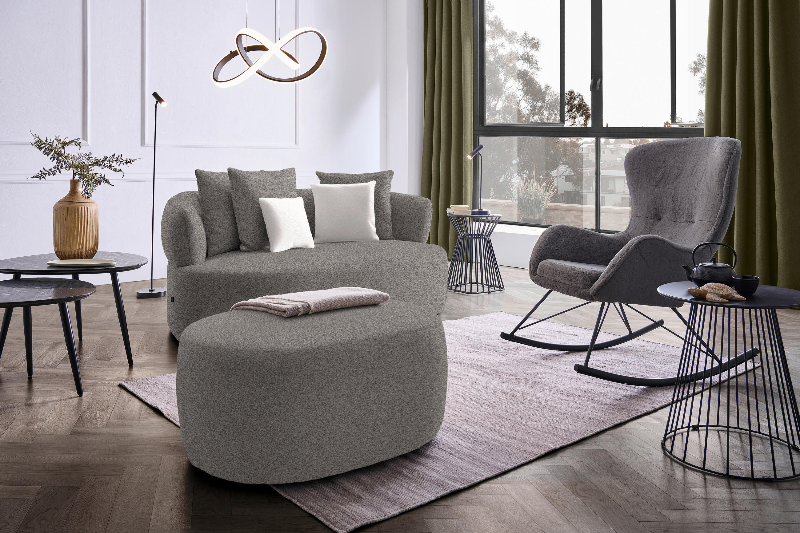 2-SITZER-SOFA in Plüsch Graphitfarben  - Creme/Schwarz, MODERN, Kunststoff/Textil (177/86/105cm) - Hom`in