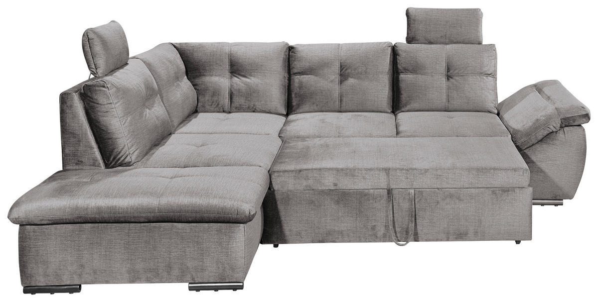 ECKSOFA in Mikrovelours Hellgrau  - Hellgrau/Schwarz, Konventionell, Kunststoff/Textil (217/265cm) - Carryhome