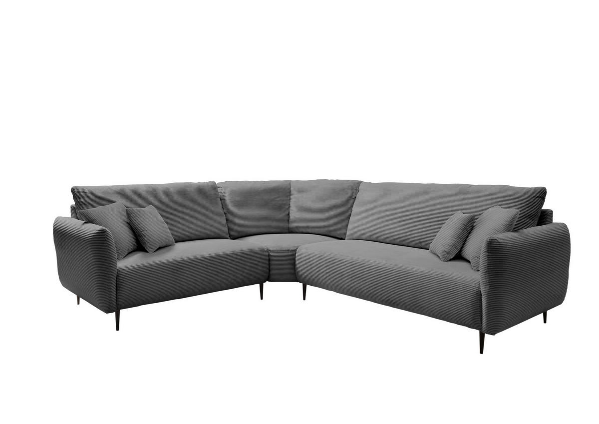 ECKSOFA Grau Cord  - Schwarz/Grau, Design, Textil/Metall (256/294cm) - Livetastic