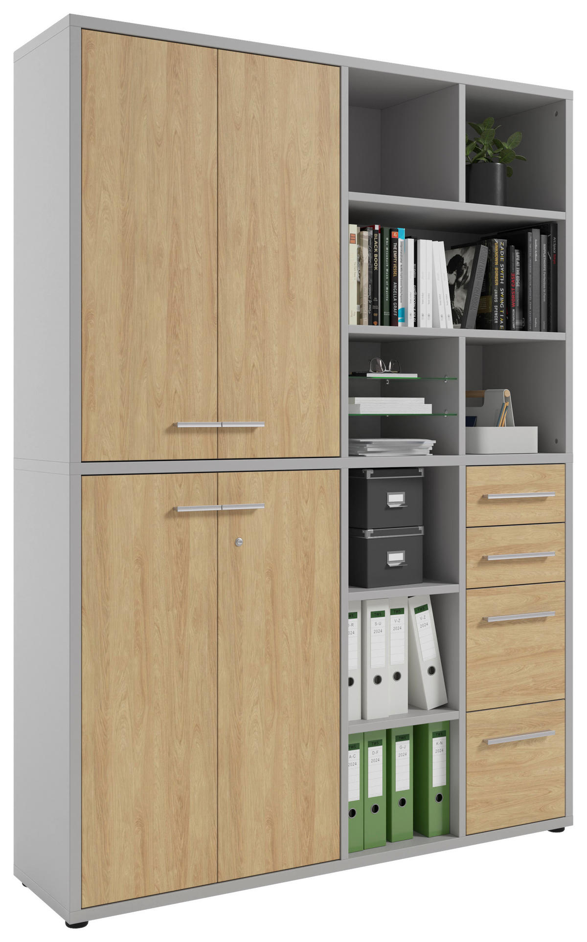 AKTENSCHRANK Eiche Hellgrau, Hickory  - Hellgrau/Hickory, MODERN, Glas/Holz (154,9/215,4/40cm)