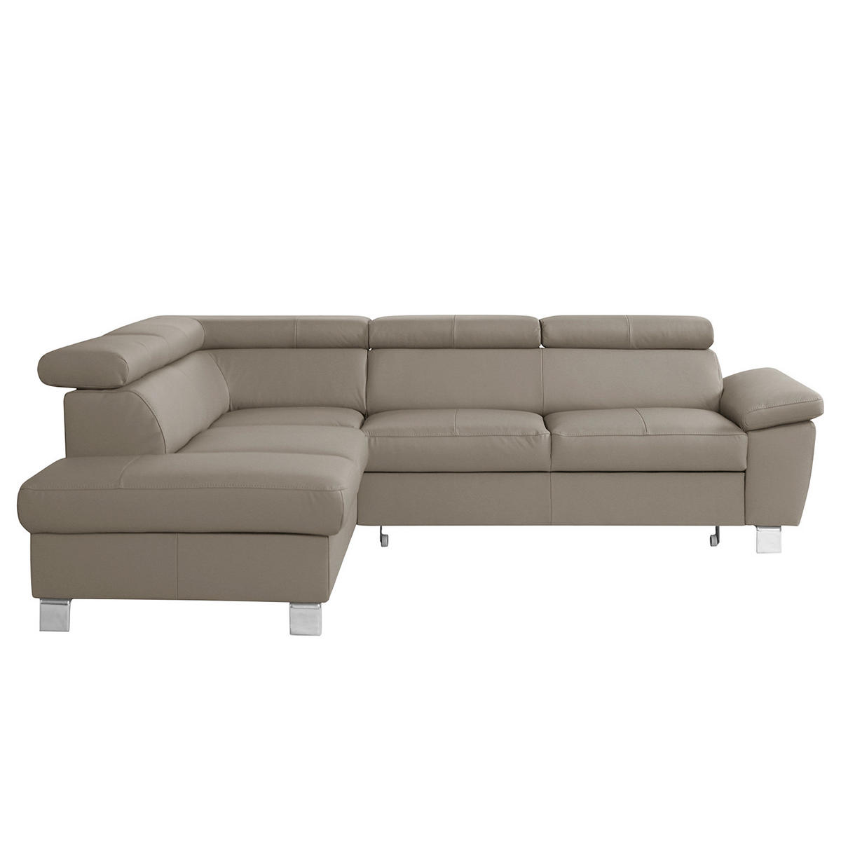 ECKSOFA Hellgrau Echtleder Lederlook  - Chromfarben/Hellgrau, Design, Leder/Textil (208/248cm) - Livetastic