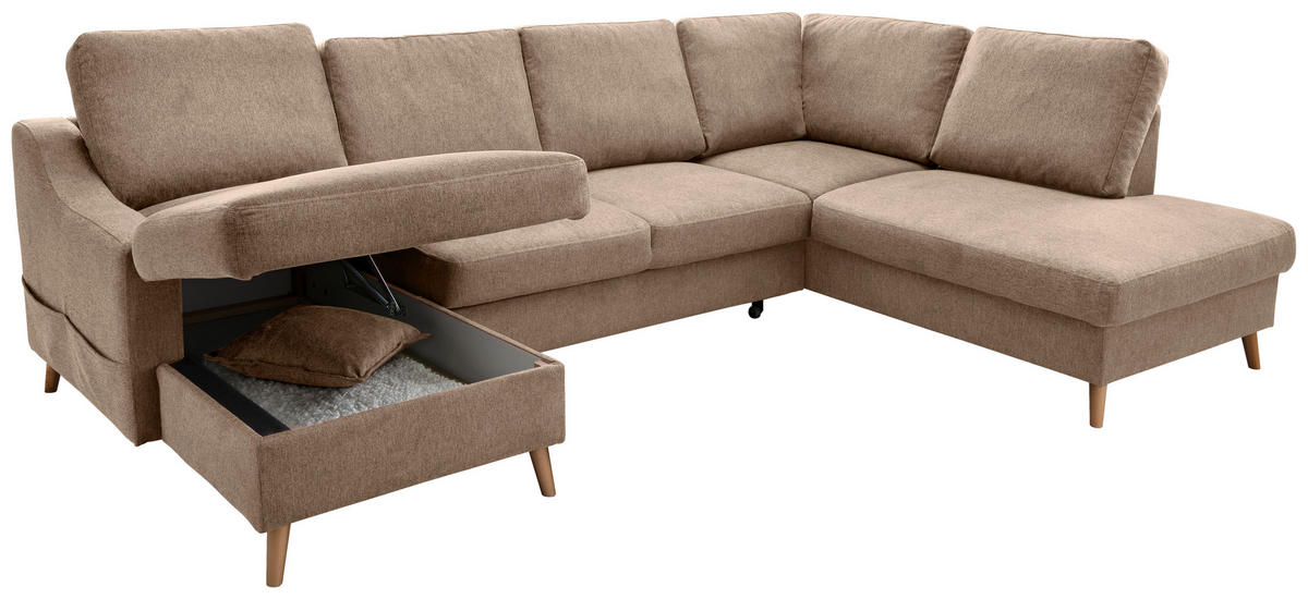 WOHNLANDSCHAFT in Chenille Hellbraun  - Hellbraun/Naturfarben, KONVENTIONELL, Holz/Textil (150/301/200cm) - Livetastic