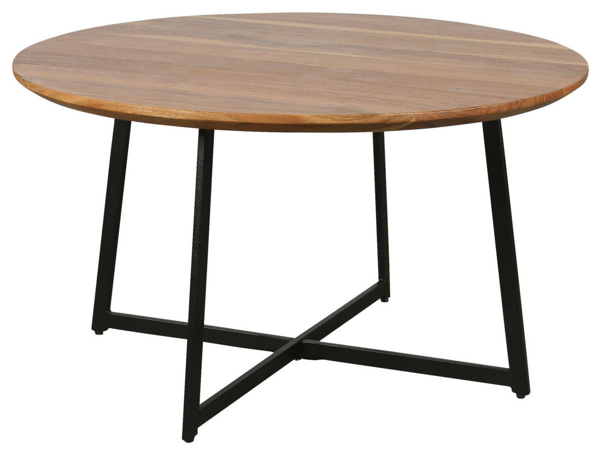 COUCHTISCH Akazie vollmassiv rund Akaziefarben, Schwarz  - Schwarz/Akaziefarben, Design, Holz/Metall (80cm) - Livetastic