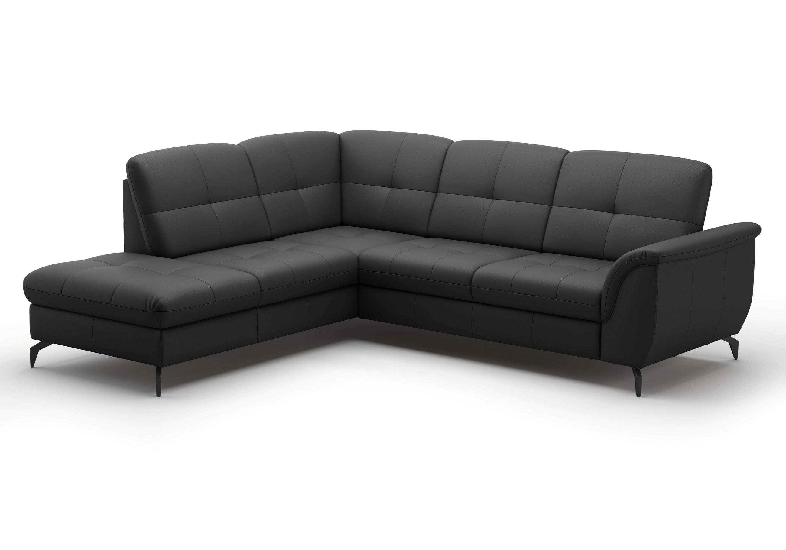ECKSOFA ZORA E Schwarz Echtleder  - Schwarz, MODERN, Leder/Metall (212/244cm) - Sit & More