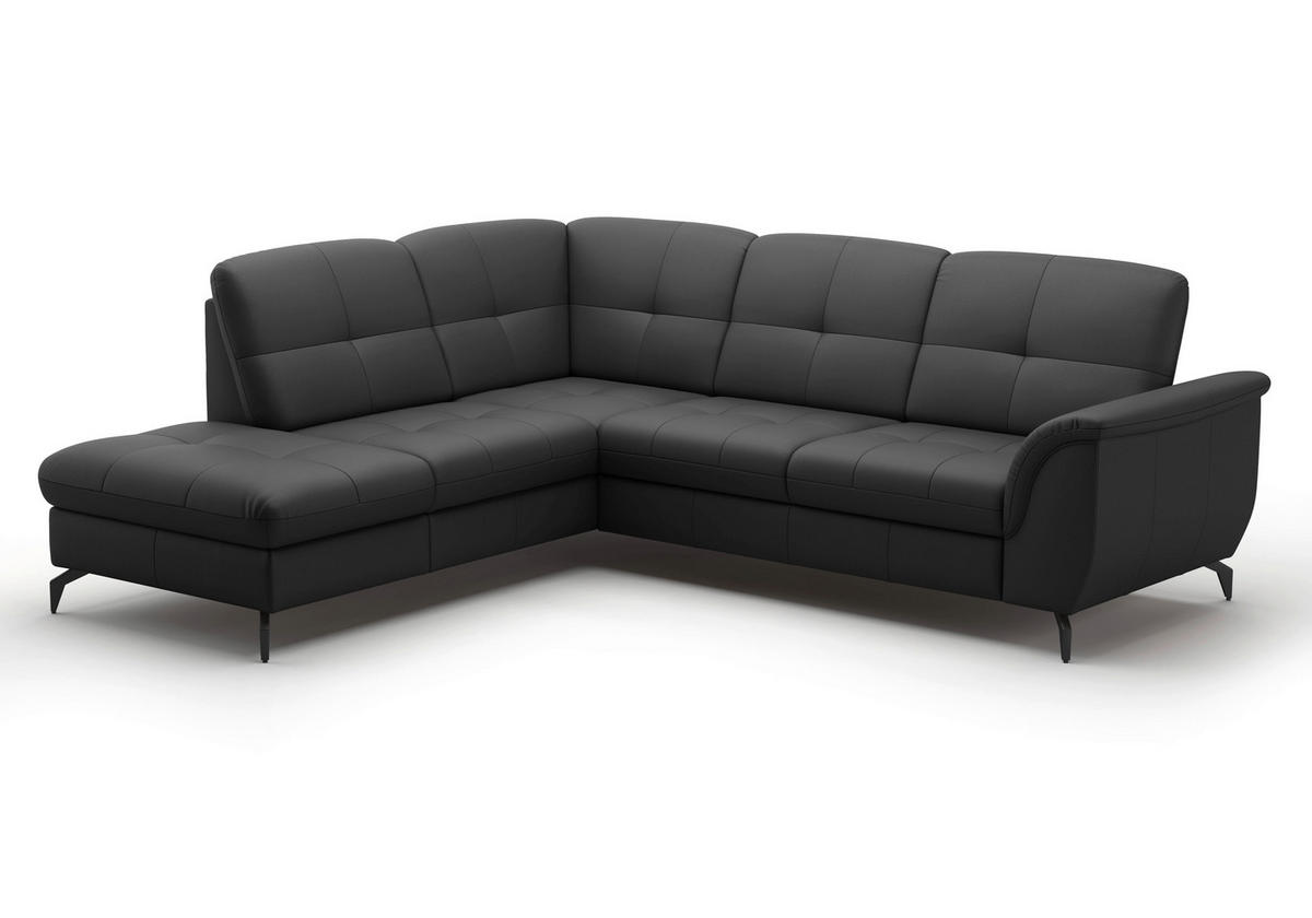 ECKSOFA in Vliesstoff Kombination Echtleder/Stoff Schwarz  212/244 cm  - Schwarz, MODERN, Leder/Textil (212/244cm) - Sit & More