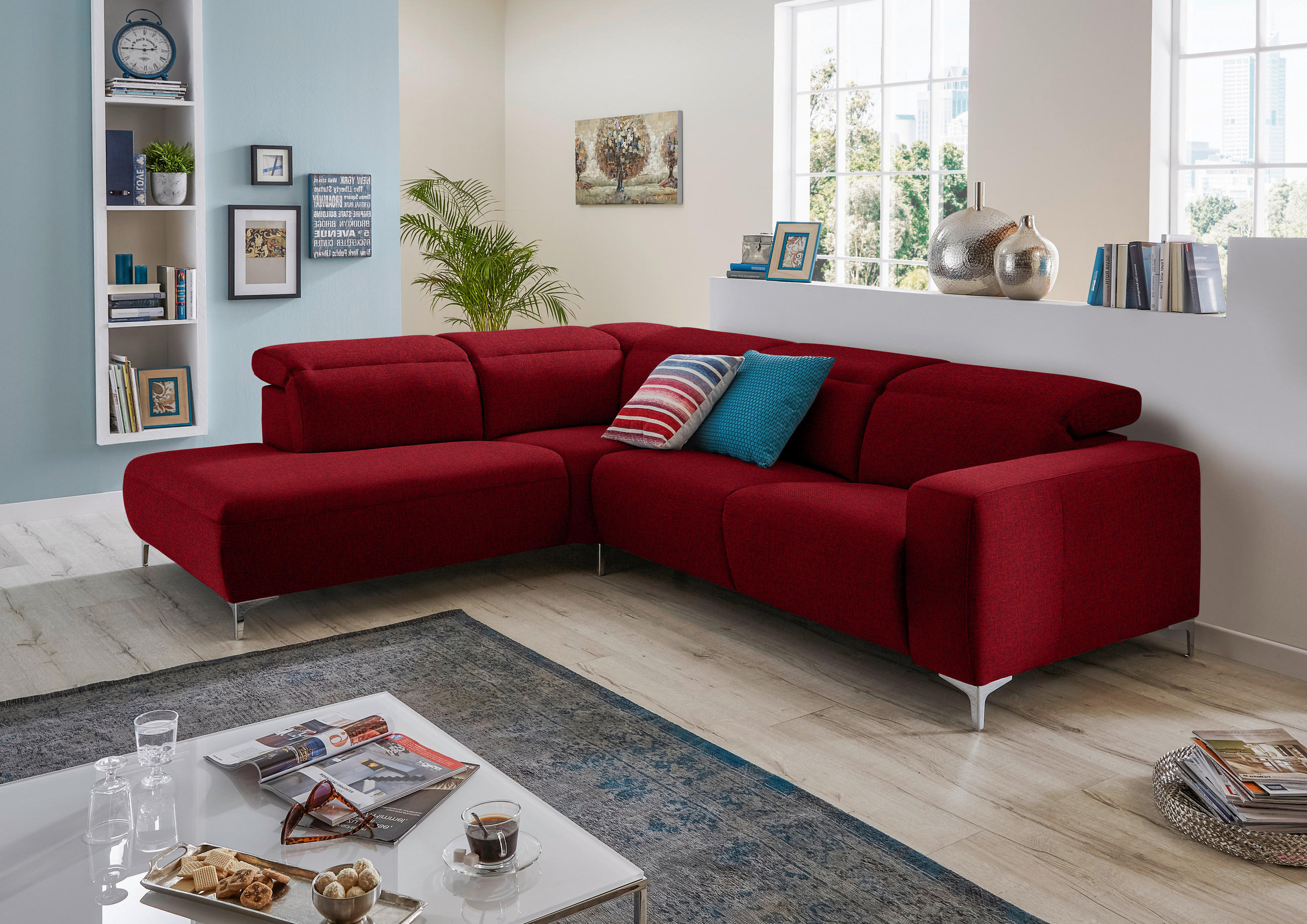 ECKSOFA Rot Flachgewebe  - Rot, Design, Textil/Metall (290/238cm) - Pure Home Lifestyle
