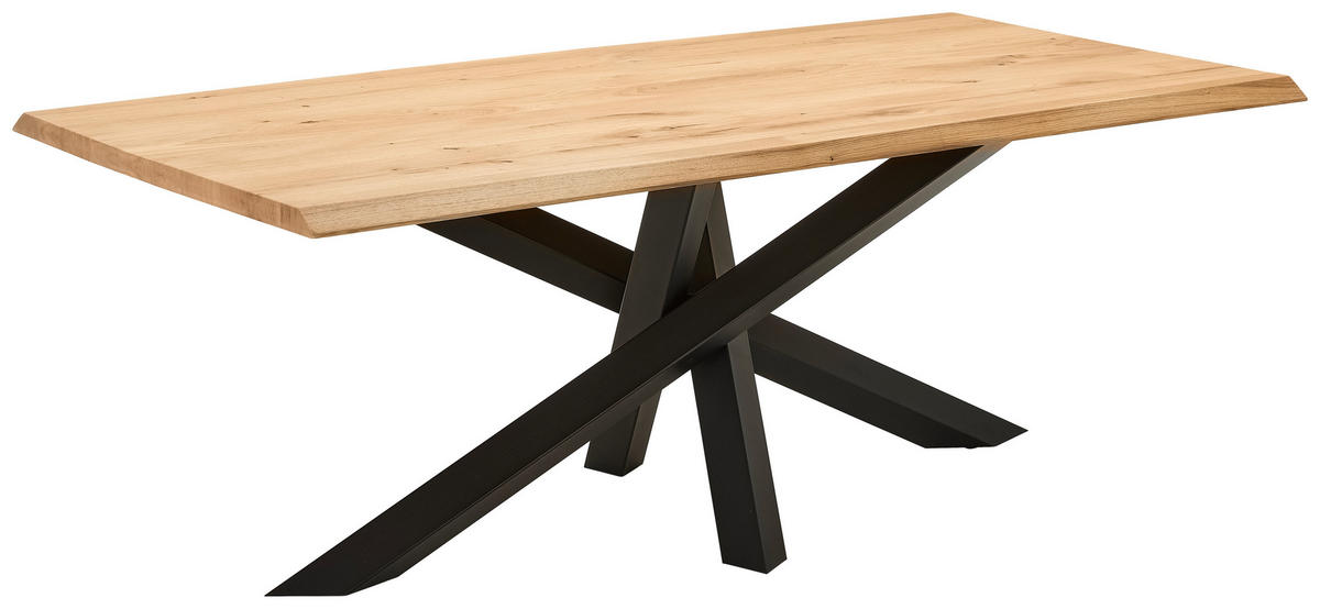 ESSTISCH Wildeiche vollmassiv rechteckig Schwarz, Wildeiche  - Wildeiche/Schwarz, Natur, Holz/Metall (200/100/75cm) - Linea Natura