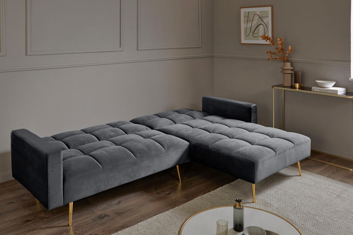 ECKSCHLAFSOFA CHILLAX POSH CORNER EU Grau, Platinfarben Samt  - Platinfarben/Goldfarben, MODERN, Holz/Textil (244/150cm) - Livetastic