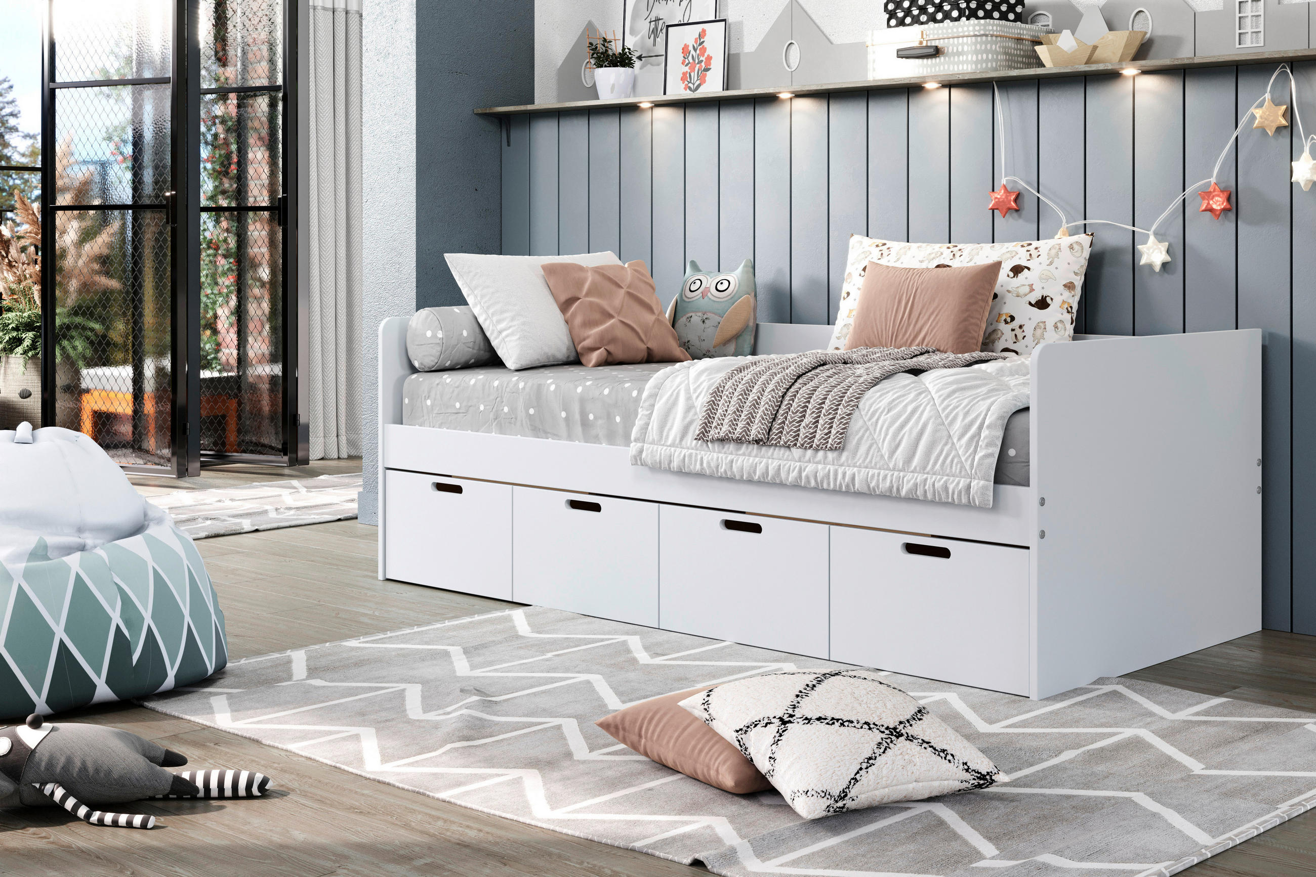 STAURAUMBETT 90/200 cm in Weiss - Weiss/Naturfarben, Modern, Holz/Holzwerkstoff (90/200cm) - MID.YOU