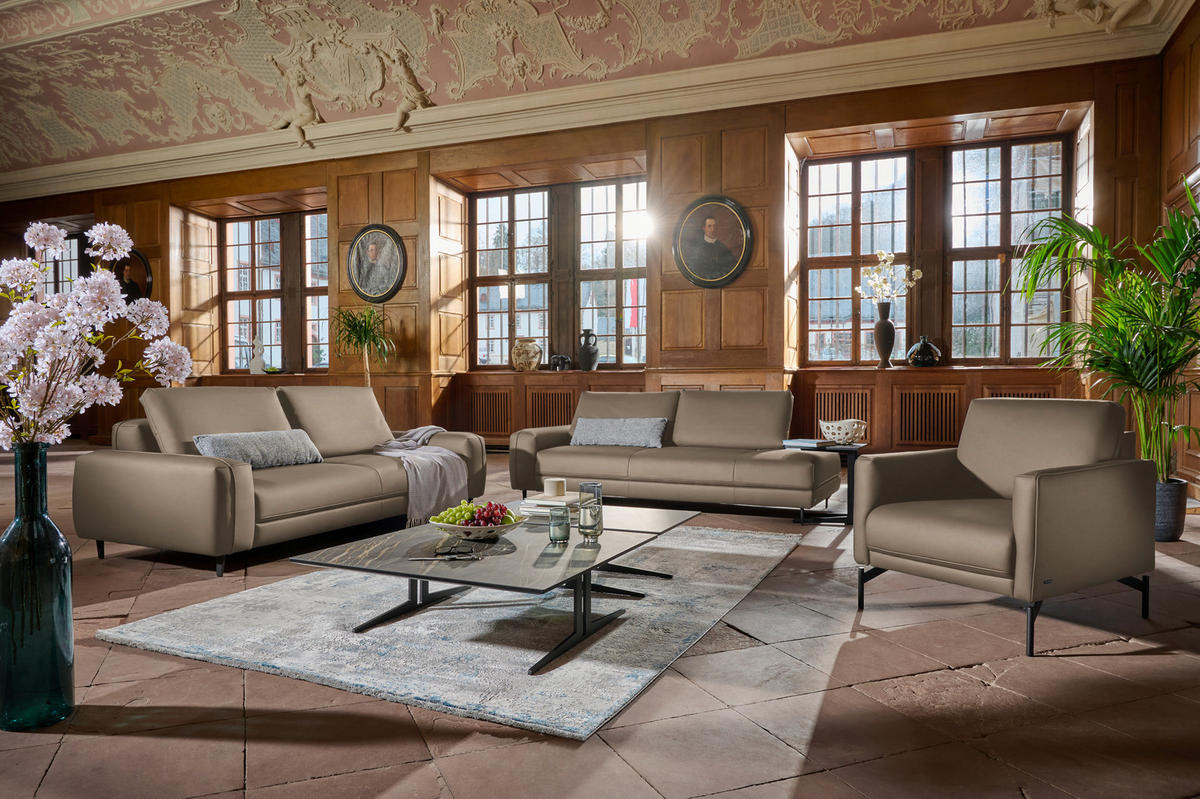 3-SITZER-SOFA  in Echtleder Hellbraun   - Hellbraun/Anthrazit, Design, Leder/Metall (230/70/109cm) - Johann Jakob