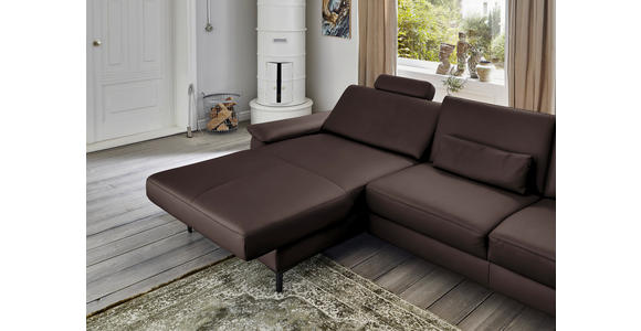 ECKSOFA in Echtleder Dunkelbraun 176/334 cm - Dunkelbraun/Schwarz, Design, Leder/Metall (176/334cm) - Dieter Knoll