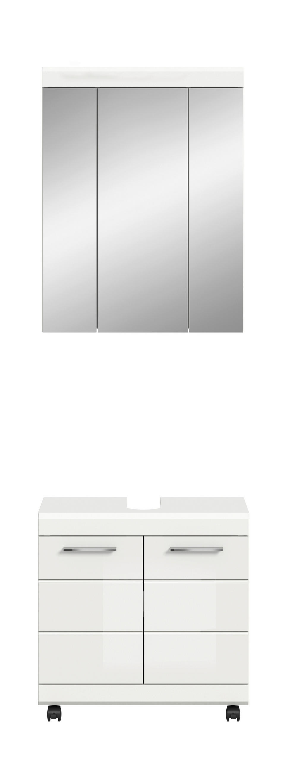 BADEZIMMER 2-teilig  in 60 cm  - Weiß Hochglanz/Silberfarben, Trend, Glas/Holzwerkstoff (60cm) - MID.YOU