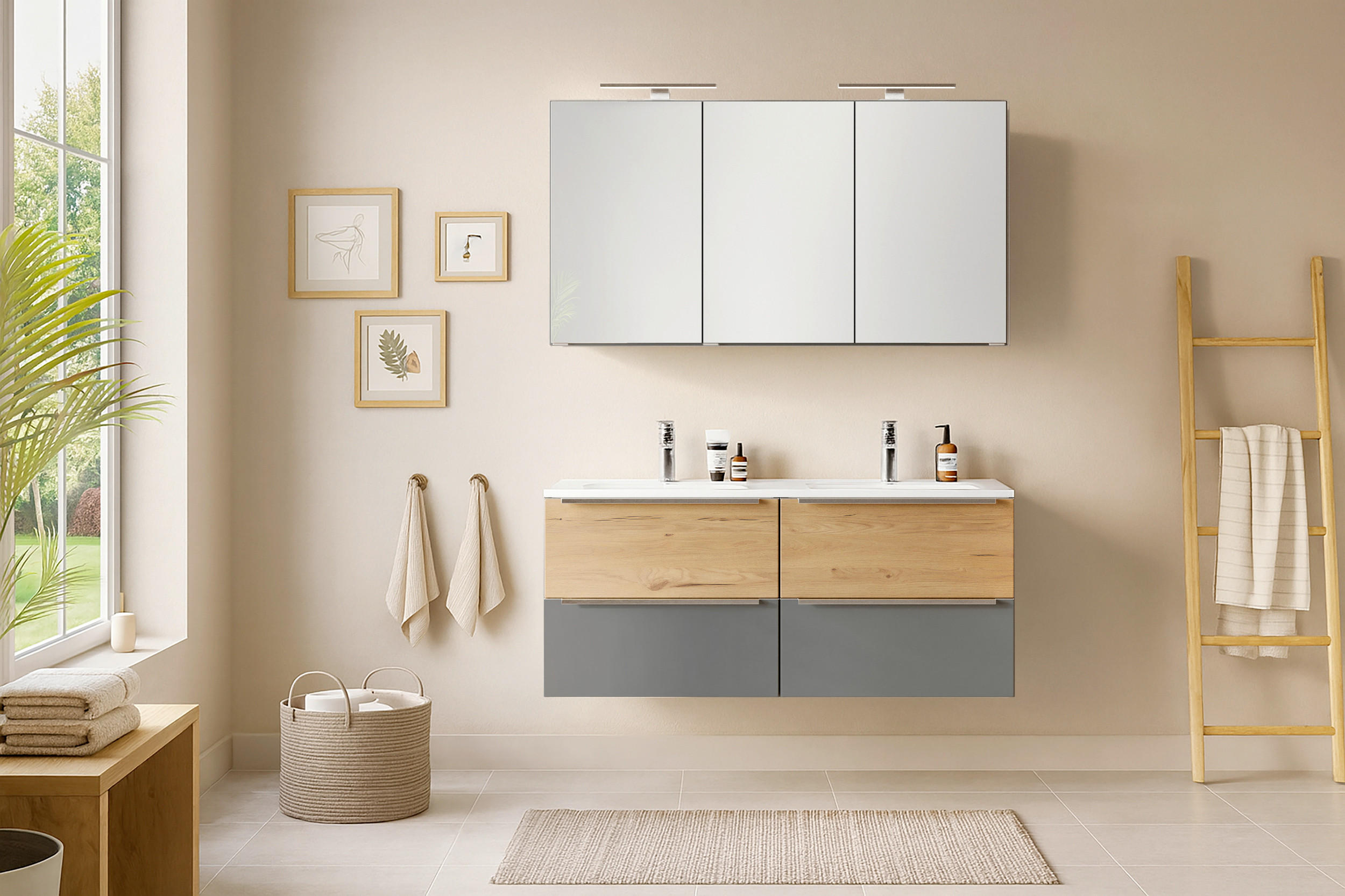 BADEZIMMER  in 120 cm  - Wildeiche/Schwarz, Trend, Glas/Holzwerkstoff (120cm) - Held