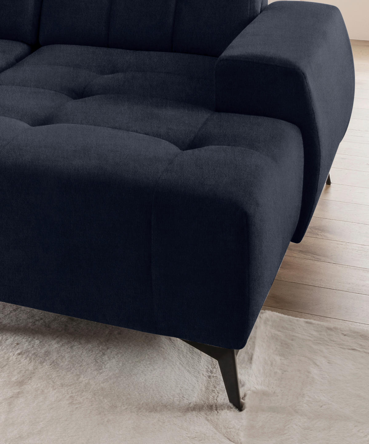 WOHNLANDSCHAFT Dunkelblau Mikrofaser  - Schwarz/Dunkelblau, MODERN, Textil/Metall (200/337/180cm) - Livetastic