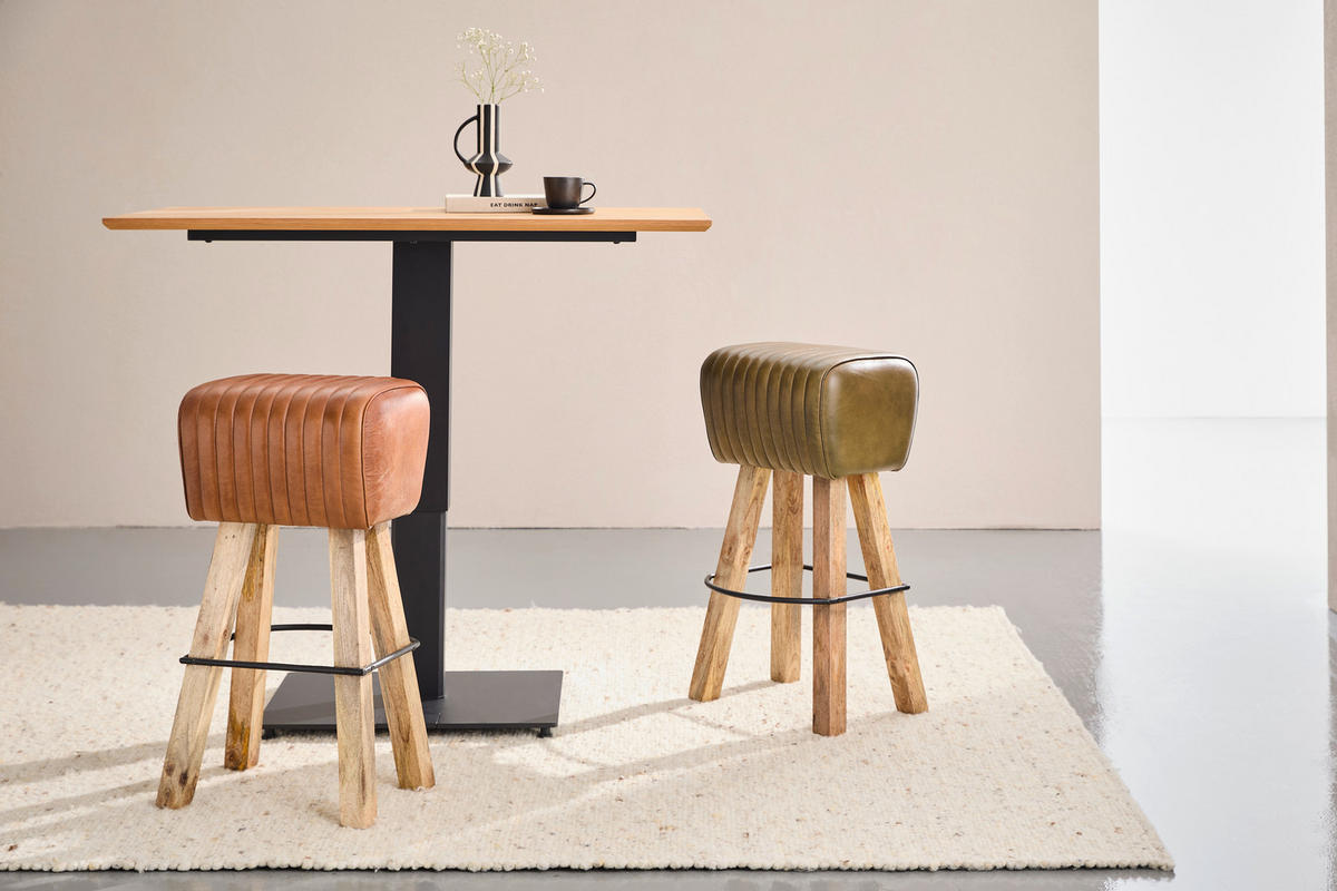 BARHOCKER Echtleder Grün Mangoholz Hartholz Typenauswahl  - Naturfarben/Grün, LIFESTYLE, Leder/Holz (43/74/37cm) - Landscape