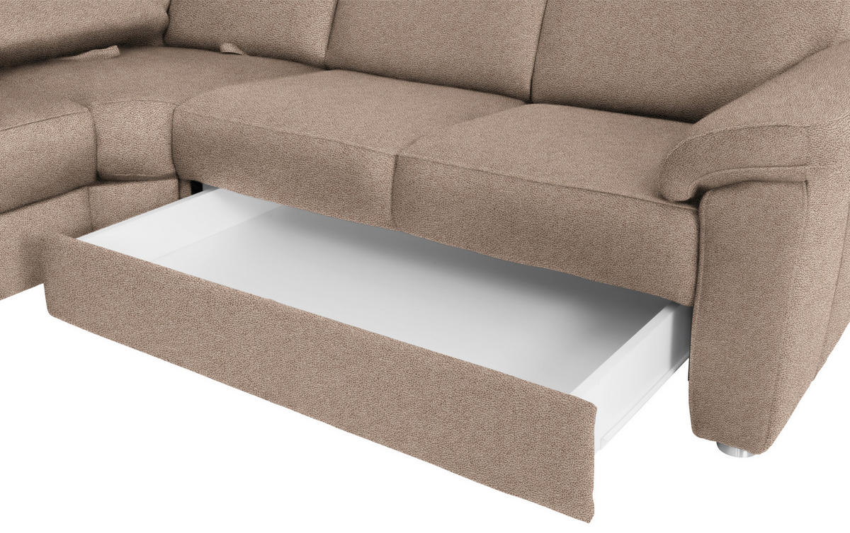 WOHNLANDSCHAFT in Flachgewebe Sandfarben  - Sandfarben/Chromfarben, Konventionell, Textil/Metall (163/330/240cm) - Beldomo System