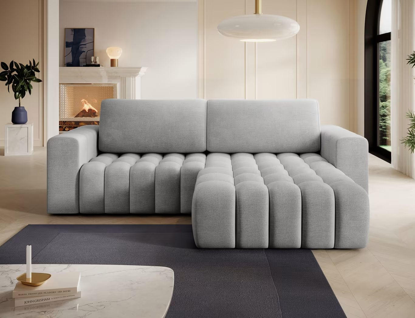 ECKSOFA BONETT in Samt Hellgrau  250/175 cm  - Hellgrau/Schwarz, Design, Kunststoff/Textil (250/175cm) - MID.YOU