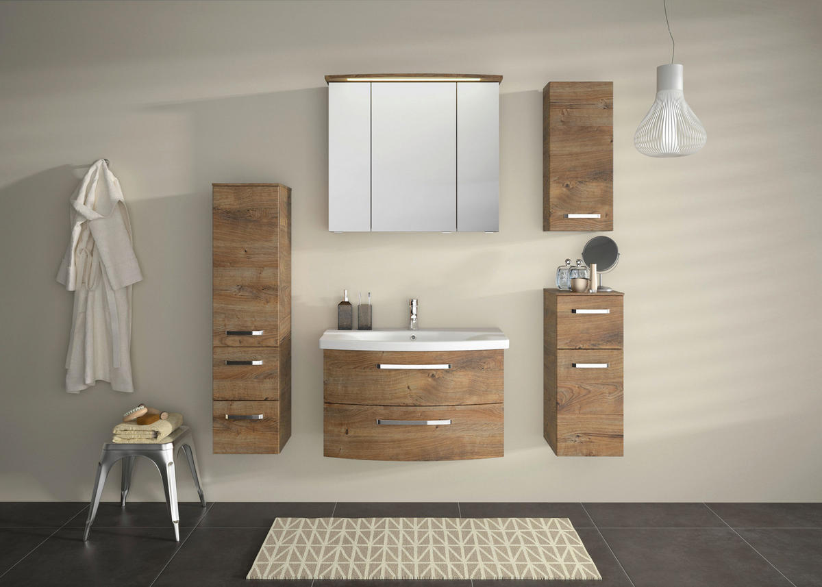 BADEZIMMER 3-teilig  in 84 cm  - Eiche dunkel/Chromfarben, MODERN, Glas/Keramik (84cm) - Sadena