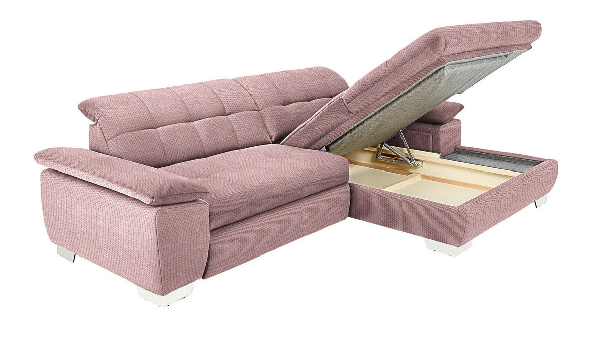 ECKSOFA in Mikrofaser Altrosa  - Chromfarben/Altrosa, Design, Textil/Metall (265/180cm) - Carryhome
