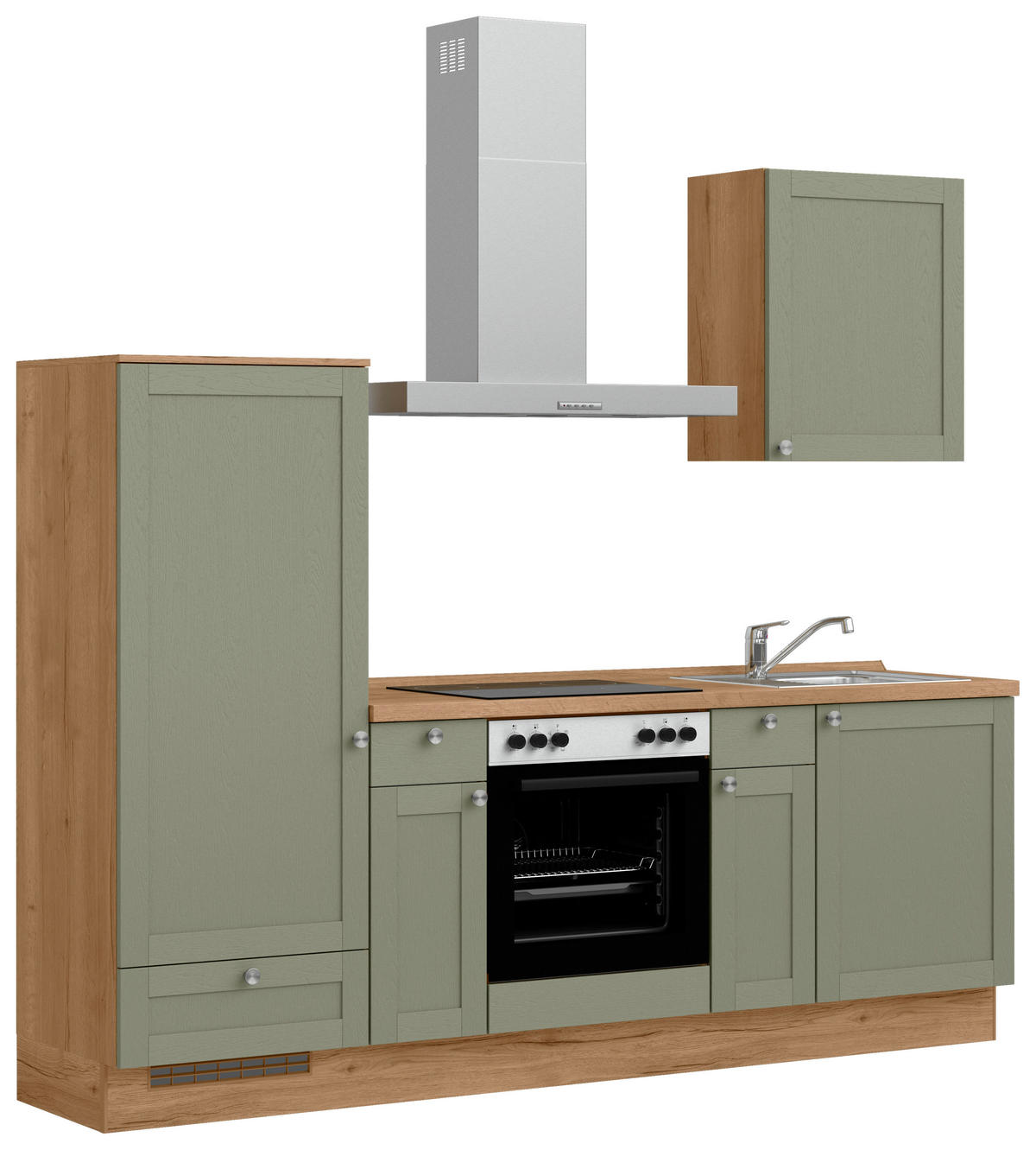 KÜCHENLEERBLOCK Frame 240 cm  in Eichefarben, Olivgrün  - Edelstahlfarben/Eichefarben, MODERN, Holzwerkstoff/Metall (240cm) - Nobilia