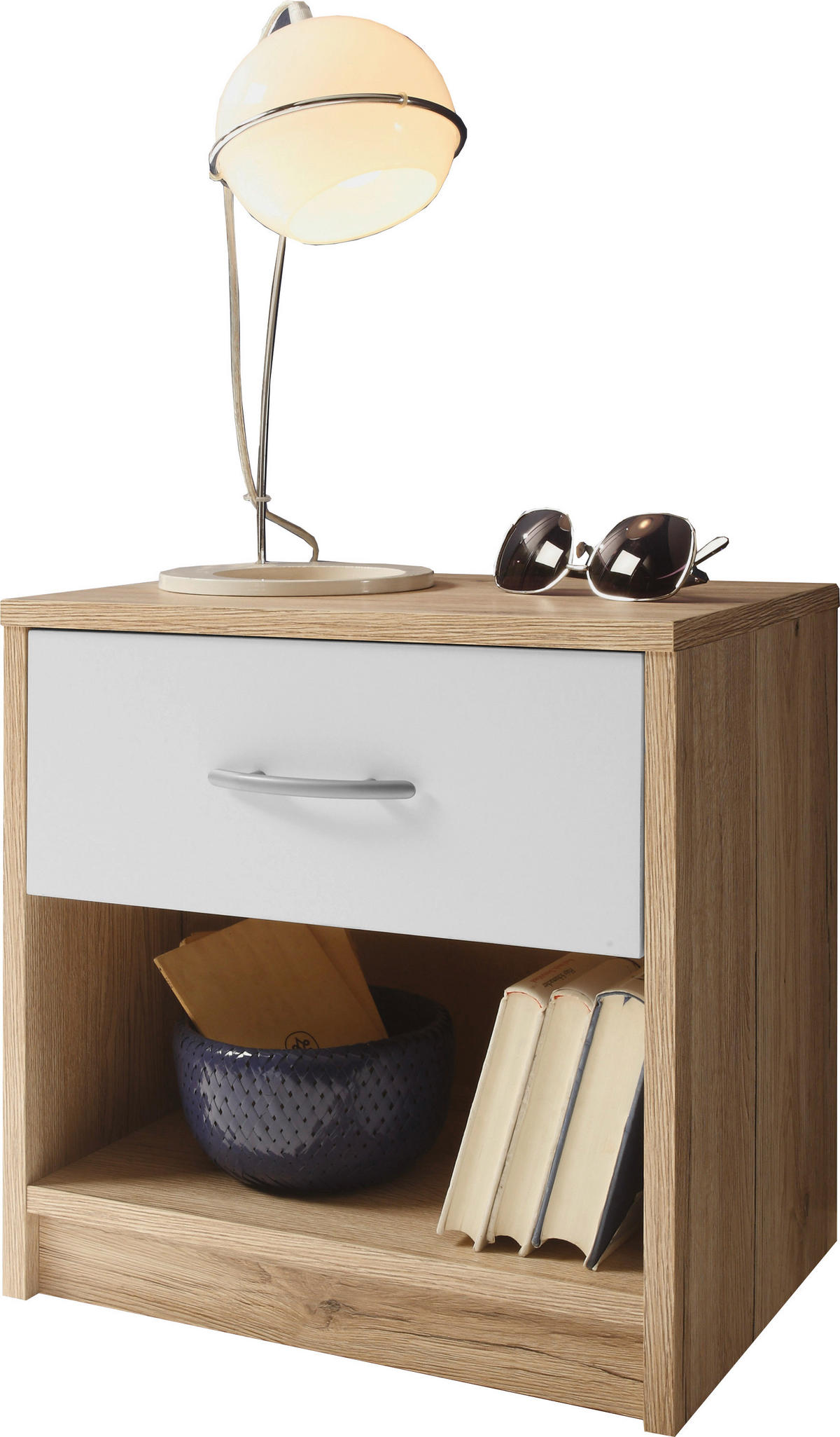 NOĆNI ORMARIĆ bijela, hrast San Remo   - bijela/hrast San Remo, Konvencionalno, drvni materijal/plastika (39/41/28cm) - Boxxx