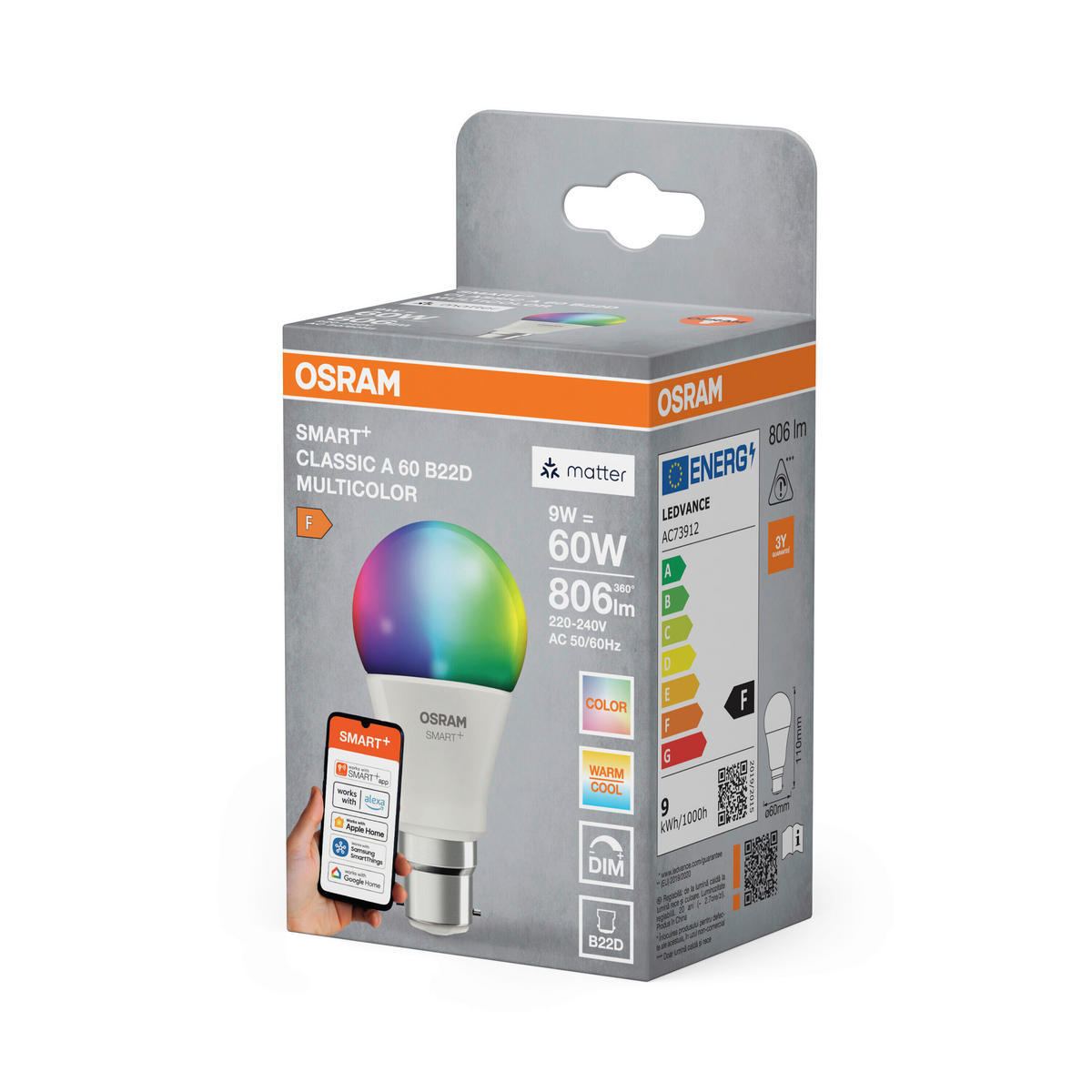 LED-LEUCHTMITTEL B22D 9 W 806 lm  - Weiß, Basics, Kunststoff (6/11cm) - Osram