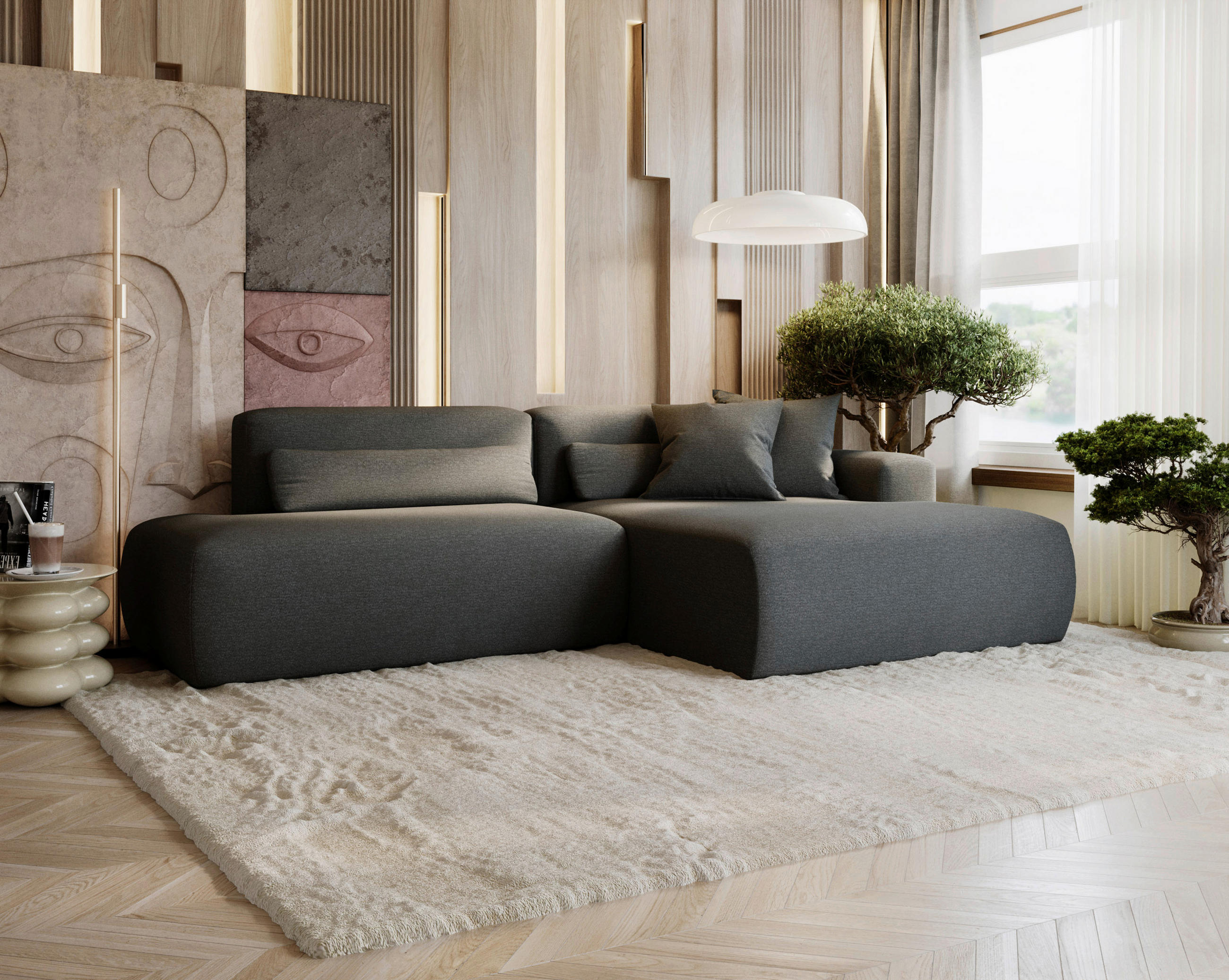 ECKSOFA Chenille Grau  - Schwarz/Grau, Design, Kunststoff/Textil (284/160cm) - Livetastic