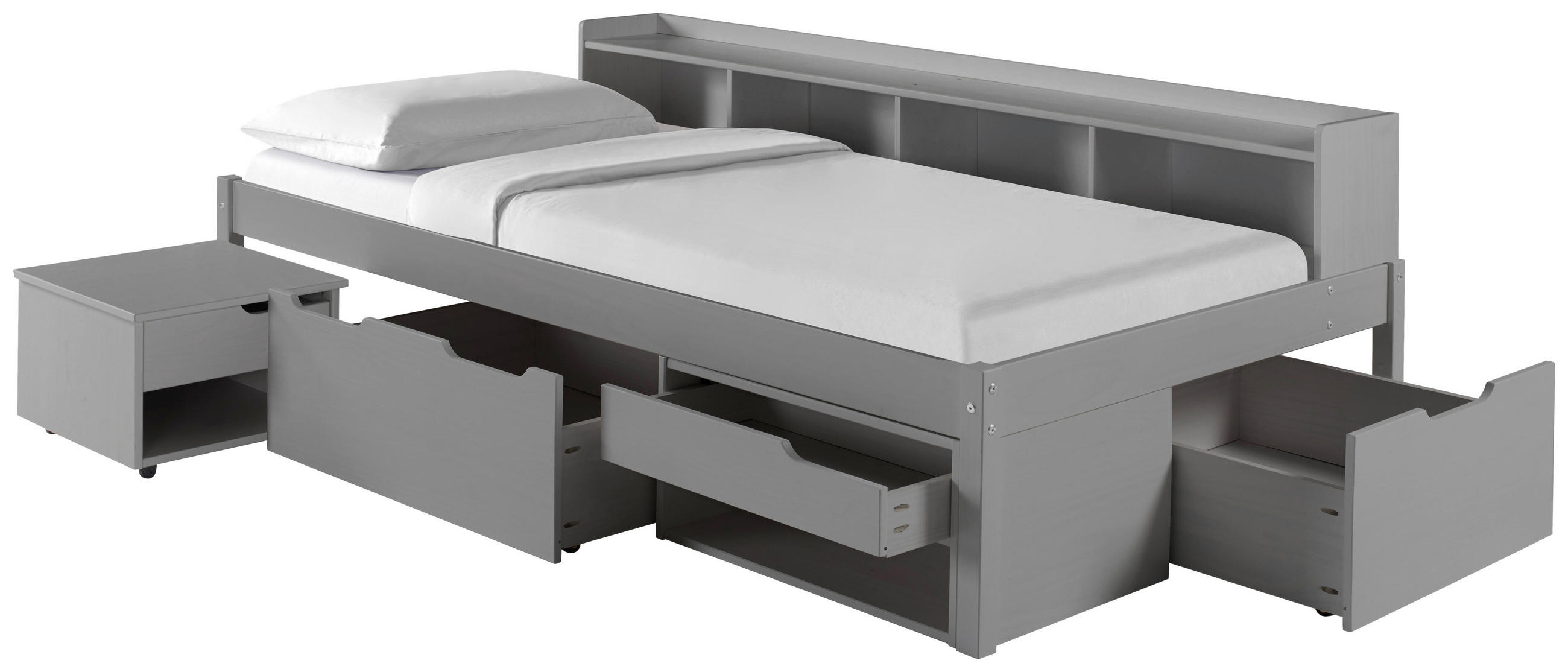 KREVET S PROSTOR. ZA ODLAGANJ   90/200 cm   siva  - siva/prirodne boje, Basics, drvni materijal/drvo (90/200cm) - MID.YOU