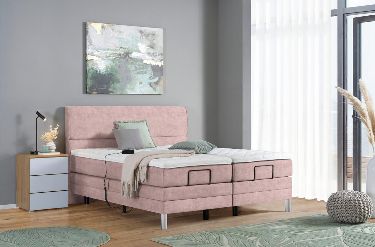 BOXSPRINGBETT 160/200 cm  in Altrosa  - Chromfarben/Altrosa, Konventionell, Kunststoff/Textil (160/200cm) - Voleo