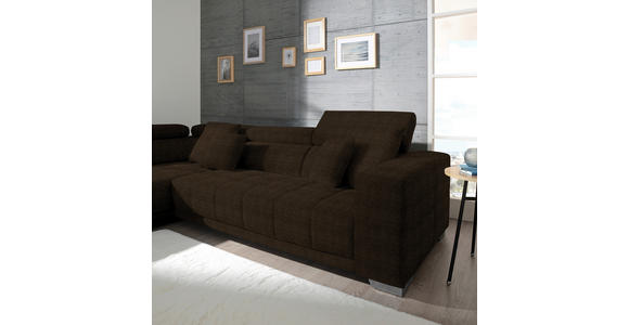 ECKSOFA in Mikrofaser Dunkelbraun  - Chromfarben/Dunkelbraun, Design, Textil/Metall (207/301cm) - Xora